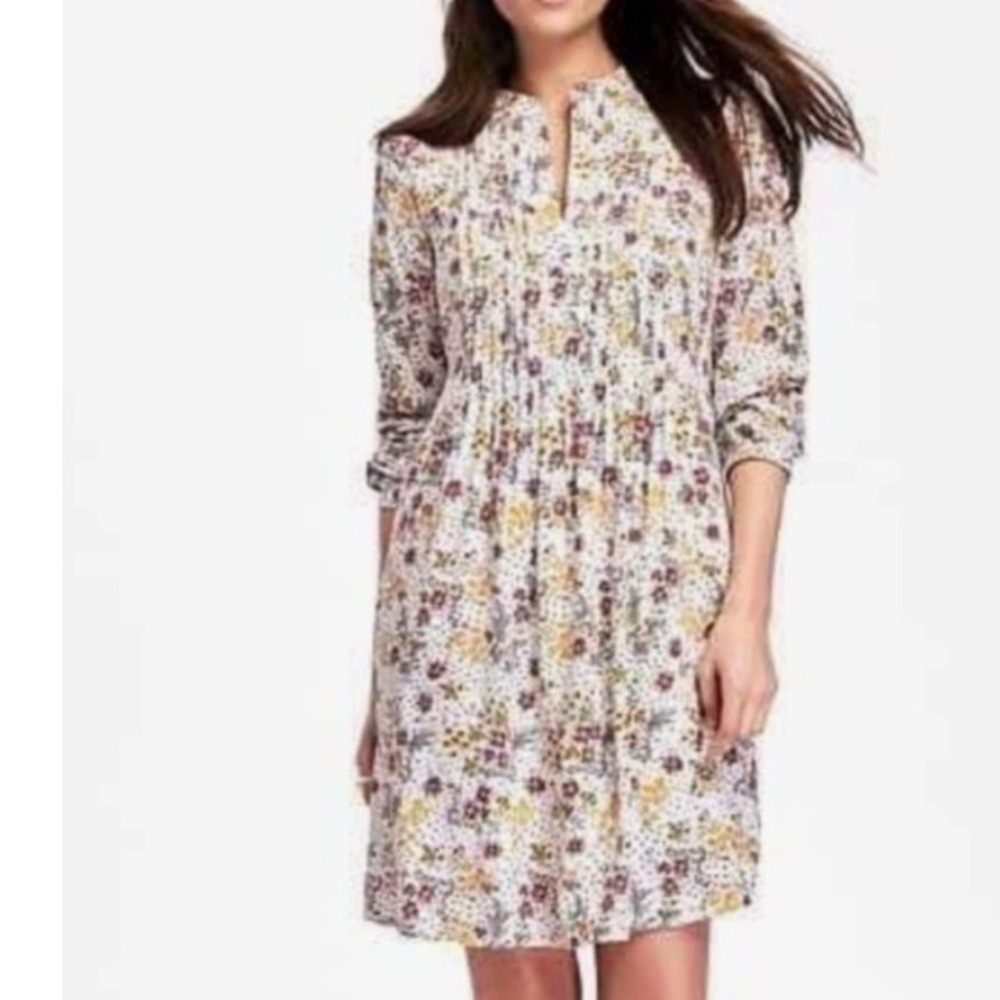 Old Navy White Floral Long Sleeve Pintuck Swing Dress Size XXL